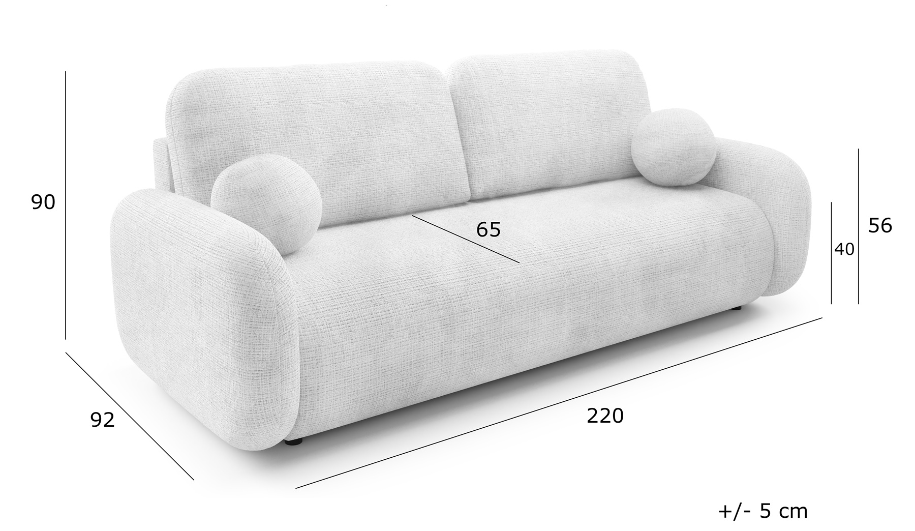 LEON Kanapa trzyosobowa o zaokrąglonych kształtach z funkcją spania obita tkaniną Cremona - zdjęcie produktu